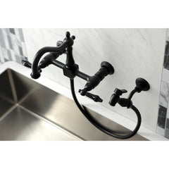 Wall Mount Bridge Kitchen Faucet, Duchess, Two-Handle in Matte Black