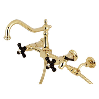 Wall Mount Bridge Kitchen Faucet, Duchess, Two-Handle in Polished Brass