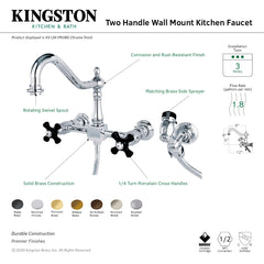 Wall Mount Bridge Kitchen Faucet, Duchess, Two-Handle in Polished Brass