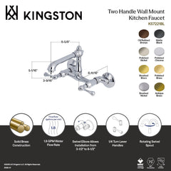 Wall Mount Bridge Kitchen Faucet, English Country, Two-Handle 2-Hole in Oil Rubbed Bronze