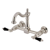 Wall Mount Bridge Kitchen Faucet, Heirloom, 2-Hole with Two Handles in Brushed Nickel