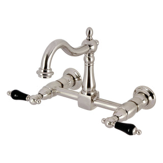 Wall Mount Bridge Kitchen Faucet, Heirloom, 2-Hole with Two Handles in Brushed Nickel