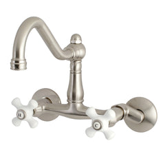 Wall Mount Bridge Kitchen Faucet, Heirloom, Two-Handle in Brushed Nickel