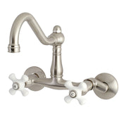 Wall Mount Bridge Kitchen Faucet, Heirloom, Two-Handle in Brushed Nickel