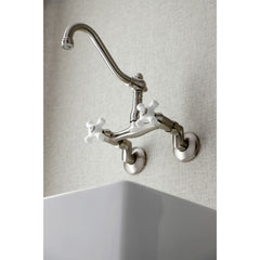 Wall Mount Bridge Kitchen Faucet, Heirloom, Two-Handle in Brushed Nickel