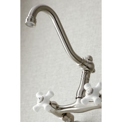 Wall Mount Bridge Kitchen Faucet, Heirloom, Two-Handle in Brushed Nickel