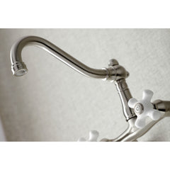 Wall Mount Bridge Kitchen Faucet, Heirloom, Two-Handle in Brushed Nickel