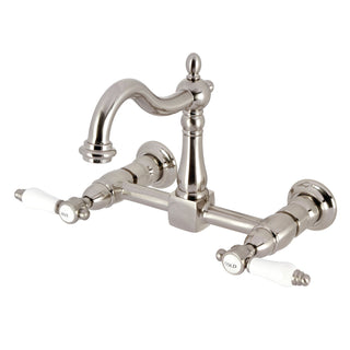 Wall Mount Bridge Kitchen Faucet, Heirloom, Two-Handle in Brushed Nickel