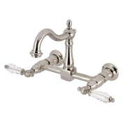 Wall Mount Bridge Kitchen Faucet, Heirloom, Two-Handle in Brushed Nickel