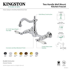 Wall Mount Bridge Kitchen Faucet, Heirloom, Two-Handle in Brushed Nickel