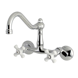 Wall Mount Bridge Kitchen Faucet, Heirloom, Two-Handle in Polished Chrome