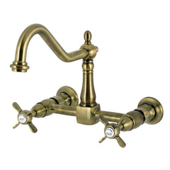 Wall Mount Bridge Kitchen Faucet, Heirloom, Two-Handle with Swivel Spout