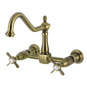 Wall Mount Bridge Kitchen Faucet, Heirloom, Two-Handle with Swivel Spout