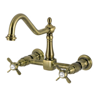 Wall Mount Bridge Kitchen Faucet, Heirloom, Two-Handle with Swivel Spout