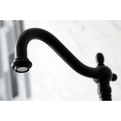Wall Mount Bridge Kitchen Faucet, Heritage, 2-Hole with Cross Handles in Matte Black