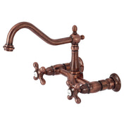 Wall Mount Bridge Kitchen Faucet, Heritage, Two-Handle 2-Hole in Antique Copper