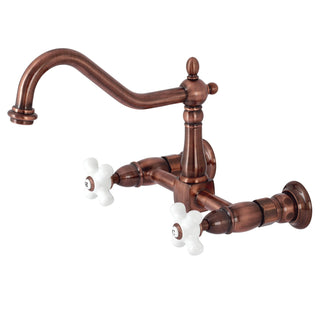 Wall Mount Bridge Kitchen Faucet, Heritage, Two-Handle 2-Hole in Antique Copper