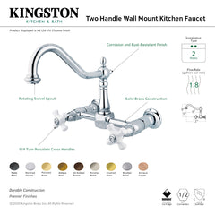 Wall Mount Bridge Kitchen Faucet, Heritage, Two-Handle 2-Hole in Antique Copper
