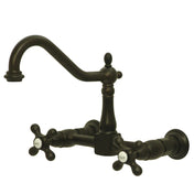 Wall Mount Bridge Kitchen Faucet, Heritage, Two-Handle 2-Hole in Oil Rubbed Bronze