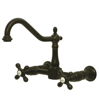 Wall Mount Bridge Kitchen Faucet, Heritage, Two-Handle 2-Hole in Oil Rubbed Bronze
