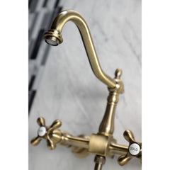 Wall Mount Bridge Kitchen Faucet, Heritage, Two-Handle in Antique Brass