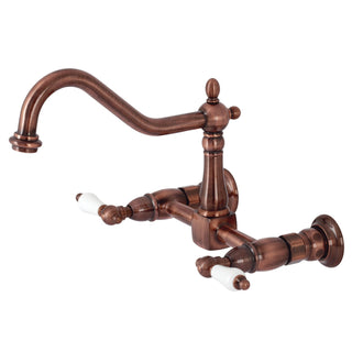 Wall Mount Bridge Kitchen Faucet, Heritage, Two-Handle in Antique Copper