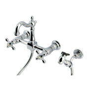 Wall Mount Bridge Kitchen Faucet, Heritage, Two-Handle in Polished Chrome