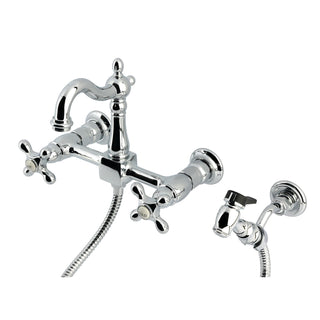 Wall Mount Bridge Kitchen Faucet, Heritage, Two-Handle in Polished Chrome