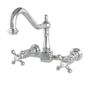 Wall Mount Bridge Kitchen Faucet, Heritage, Two-Handle in Polished Chrome