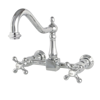 Wall Mount Bridge Kitchen Faucet, Heritage, Two-Handle in Polished Chrome