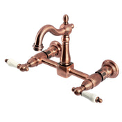 Wall Mount Bridge Kitchen Faucet, Heritage, Two Handles in Antique Copper