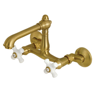 Wall Mount Bridge Kitchen Faucet, Tulare, Two-Handle 2-Hole in Brushed Brass
