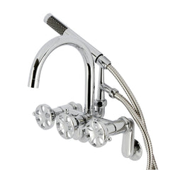 Wall Mount Clawfoot Tub Faucet, Belknap, Three-Handle with Hand Shower in Polished Chrome