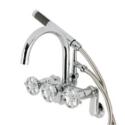 Wall Mount Clawfoot Tub Faucet, Belknap, Three-Handle with Hand Shower in Polished Chrome