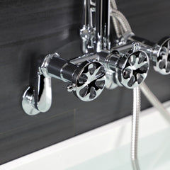 Wall Mount Clawfoot Tub Faucet, Belknap, Three-Handle with Hand Shower in Polished Chrome