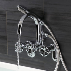 Wall Mount Clawfoot Tub Faucet, Belknap, Three-Handle with Hand Shower in Polished Chrome