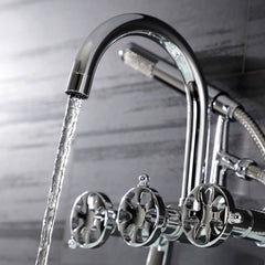Wall Mount Clawfoot Tub Faucet, Belknap, Three-Handle with Hand Shower in Polished Chrome