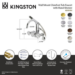 Wall Mount Clawfoot Tub Faucet, Belknap, Three-Handle with Hand Shower in Polished Chrome