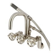 Wall Mount Clawfoot Tub Faucet, Belknap, Three-Handle with Hand Shower in Brushed Nickel