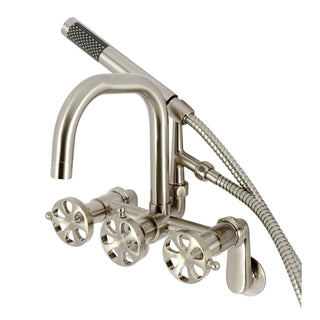 Wall Mount Clawfoot Tub Faucet, Belknap, Three-Handle with Hand Shower in Brushed Nickel