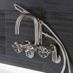 Wall Mount Clawfoot Tub Faucet, Belknap, Three-Handle with Hand Shower in Brushed Nickel