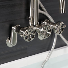 Wall Mount Clawfoot Tub Faucet, Belknap, Three-Handle with Hand Shower in Brushed Nickel