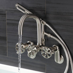 Wall Mount Clawfoot Tub Faucet, Belknap, Three-Handle with Hand Shower in Brushed Nickel