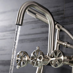 Wall Mount Clawfoot Tub Faucet, Belknap, Three-Handle with Hand Shower in Brushed Nickel