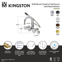 Wall Mount Clawfoot Tub Faucet, Belknap, Three-Handle with Hand Shower in Brushed Nickel
