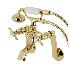 Wall Mount Clawfoot Tub Faucet, Heirloom, Three-Handle with Hand Shower in Polished Brass
