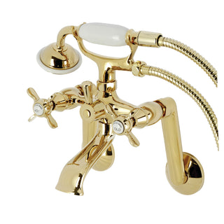 Wall Mount Clawfoot Tub Faucet, Heirloom, Three-Handle with Hand Shower in Polished Brass