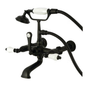 Wall Mount Clawfoot Tub Faucet, Heirloom, Three-Handle with Hand Shower in Matte Black