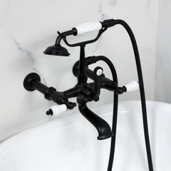 Wall Mount Clawfoot Tub Faucet, Heirloom, Three-Handle with Hand Shower in Matte Black