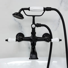 Wall Mount Clawfoot Tub Faucet, Heirloom, Three-Handle with Hand Shower in Matte Black